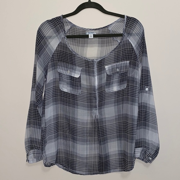 Old Navy Long Sleeve Plaid Sheer Top - Picture 1 of 6